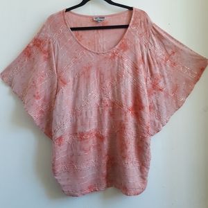 JM Collection Pink tie-dye embroidered sequin top